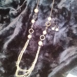 Silver & Pink Pearl Necklace & Earrings